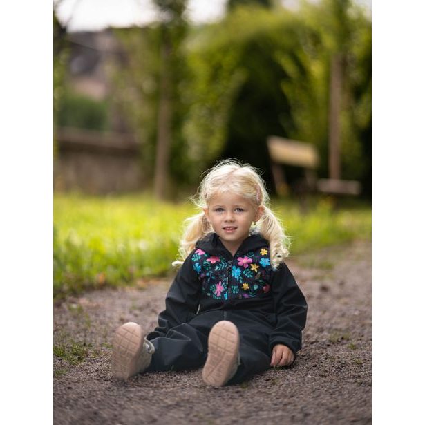 Unuo, Dětská softshellová bunda s fleecem Basic, Černá, Kytičky