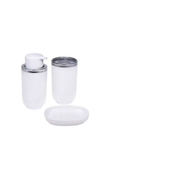 sada koupeln. 3ks, BÍLÁ, dávk.mýd.,mýdlenka, kelímek, plast