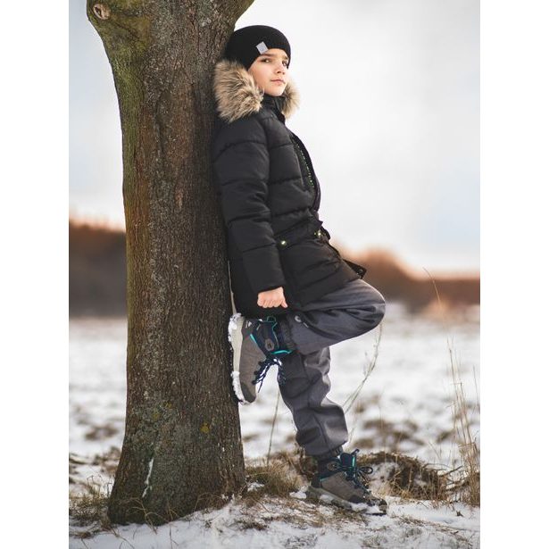 Unuo, Dětské softshellové oteplovačky s fleecem, Černá, Žíhaná Antracitová