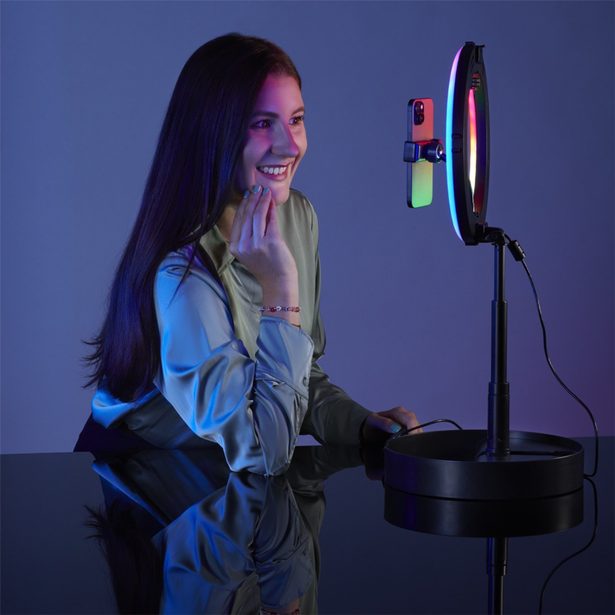 Hama SpotLight FoldUp RGB 102, kruhové LED světlo 10,2" pro smartphony, RGB, skládací