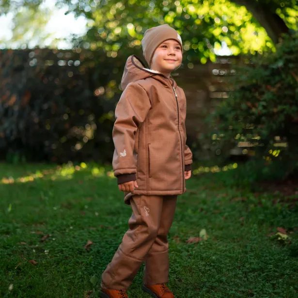 ESITO Dětské softshellové oteplovačky na zimu Brown - hnědá