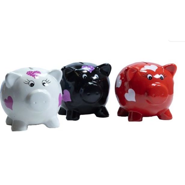 pokladnička PRASÁTKO se srdíčky, 14x13x12cm, 3barvy, keramika