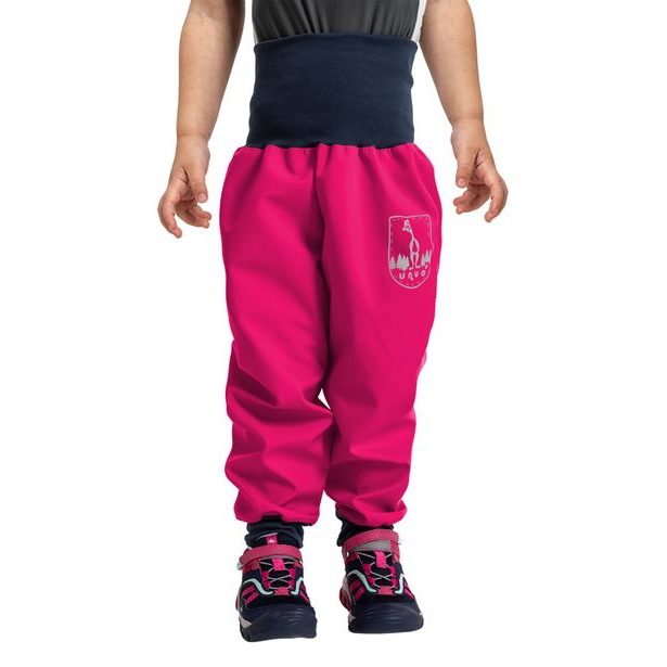 unuo Batolecí softshellové kalhoty bez zateplení Fuchsiové + reflexní obrázek Evžen (Softshell toddler trousers, no insulation, fuchsia)