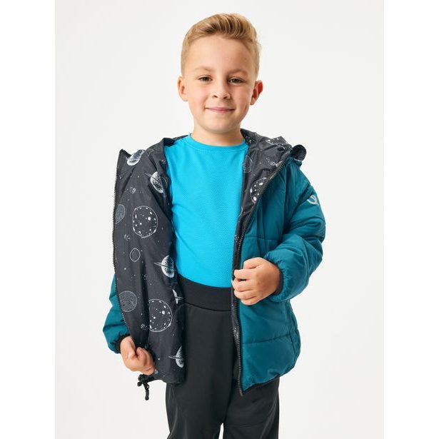 Unuo Dětská oboustranná bunda Duo, Kobaltová, Planety