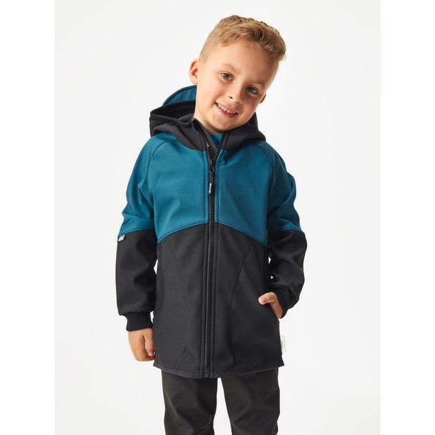 Unuo, Dětská softshellová bunda s fleecem Street, Černá, Kobaltová