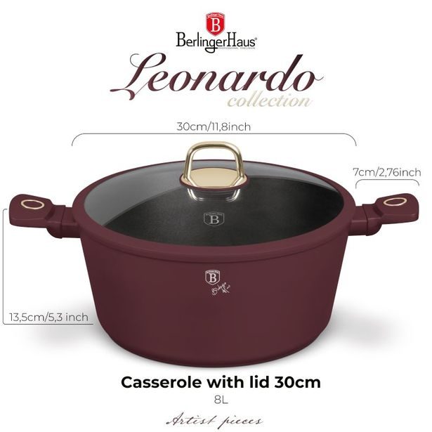 BERLINGERHAUS Kastrol s titanovým povrchem a poklicí 30 cm Leonardo Collection BH-8043