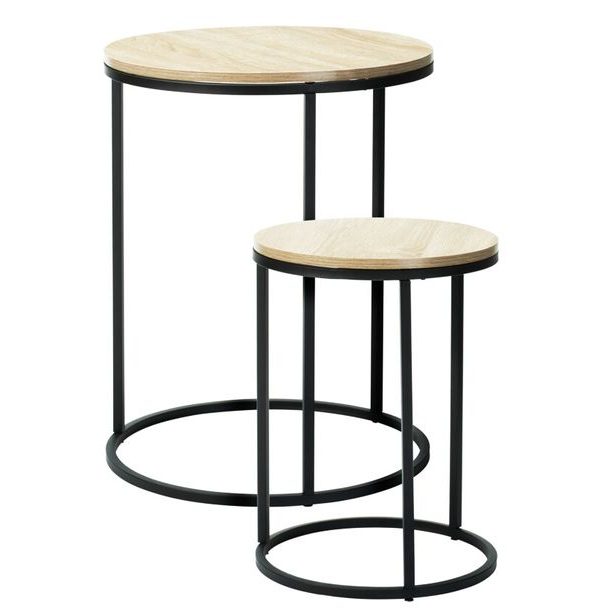H & S COLLECTION Odkládací stolek sada 2 ks černá/dřevo 40+50 cm KO-KR8200400