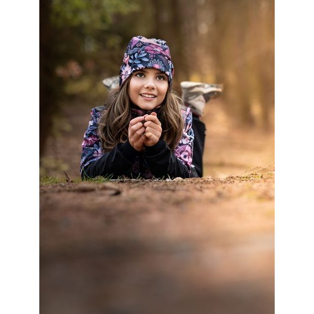 Unuo, Dívčí softshellový kabát s fleecem Street, Černá, Kouzelné květiny