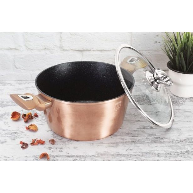 BERLINGERHAUS Kastrol s mramorovým povrchem a poklicí 28 cm Rosegold Metallic Line BH-1516