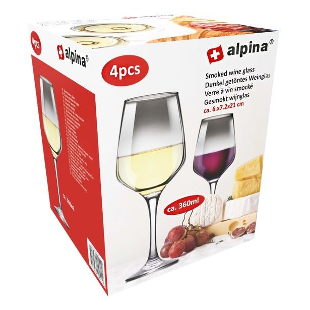 ALPINA Sklenice na víno sada 4 ks 360 ml kouřová ED-224044