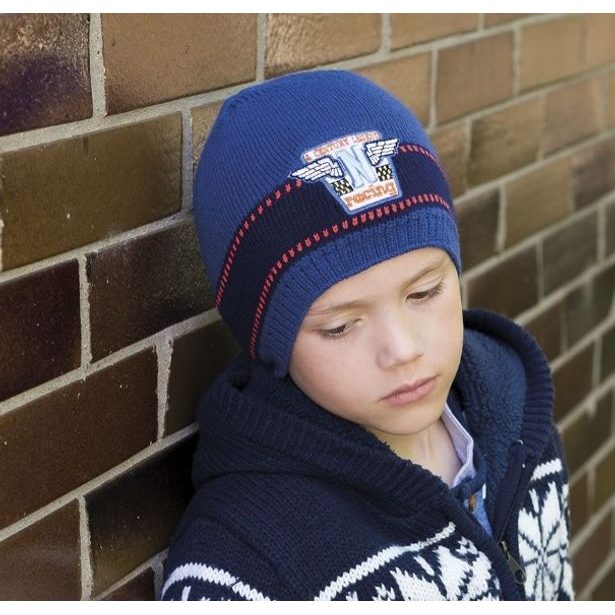 Chlapecká zimní pletená čepice s aplikací modrá; Velikost čepice: UNI
