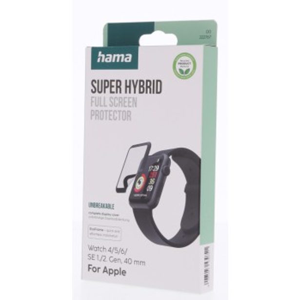 Hama Super Hybrid, ochrana displeje pro Apple Watch 4/5/6/SE 1. Gen/SE 2. Gen, 40 mm, nerozbitná