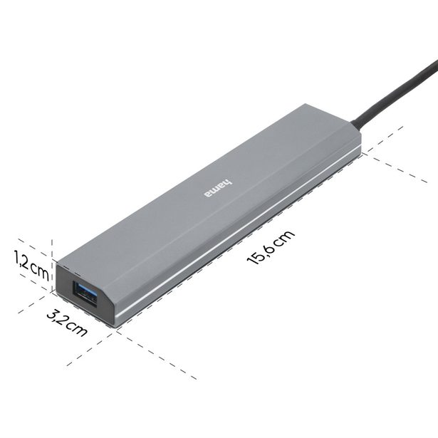Hama USB hub, 7 portů, USB 3.2, 5 Gb/s, USB-C adaptér, síťový zdroj
