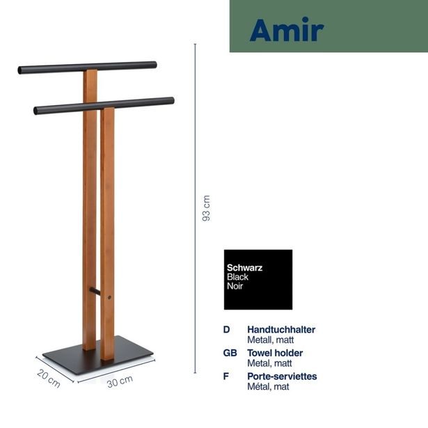 KELA Držák na ručníky Amir kov/bambus černá/hnědá 30x20x93 cm KL-22572