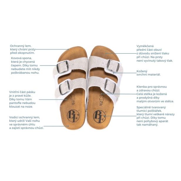 Dámské kožené pantofle Best Feet - bílo-stříbrné