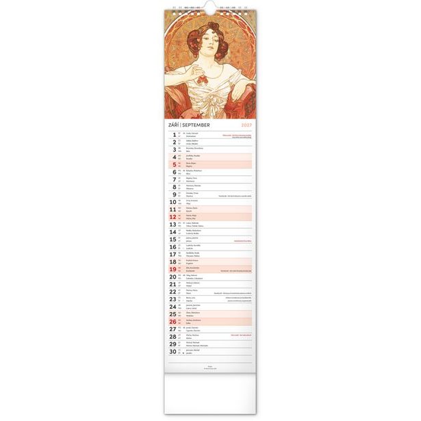 NOTIQUE Nástěnný kalendář Alfons Mucha 2027, 12 x 48 cm