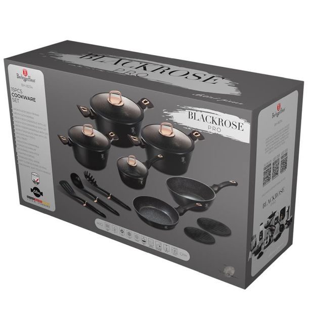 BERLINGERHAUS Sada nádobí s mramorovým povrchem 15 ks Black rose Collection BH-8234