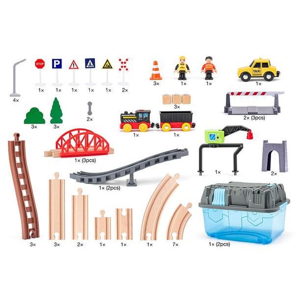 WOODY Vláčkodráha v boxu – Důlní souprava, 54ks