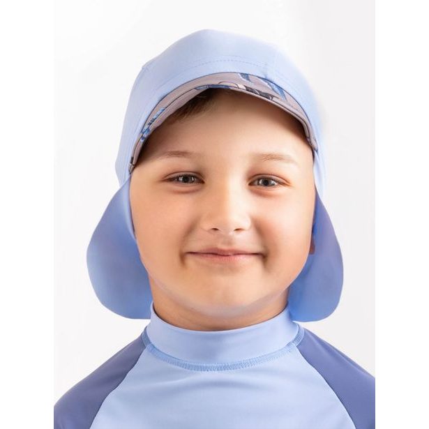 Unuo, Dětská kšiltovka s plachetkou a UV ochranou 50+, Sv. Modrá, Velryby