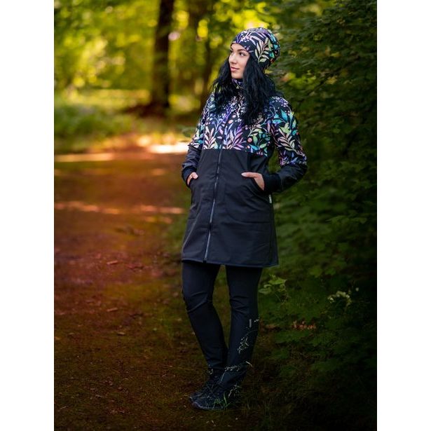 Unuo, Dámský softshellový kabát s fleecem, Černá, Podzimní bobule