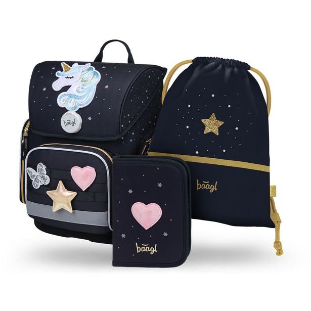 BAAGL SET 3 Ergo Unicorn Gold: aktovka, penál, sáček