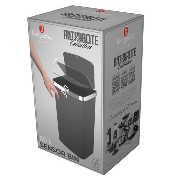 BERLINGERHAUS Koš odpadkový se senzorovým otvíráním 60 l Anthracite Collection BH-9798
