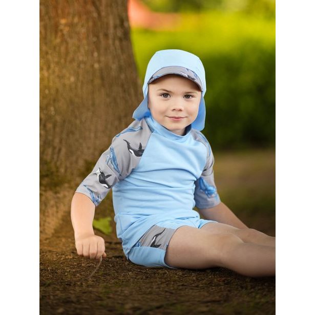 Unuo, Dětská kšiltovka s plachetkou a UV ochranou 50+, Sv. Modrá, Velryby