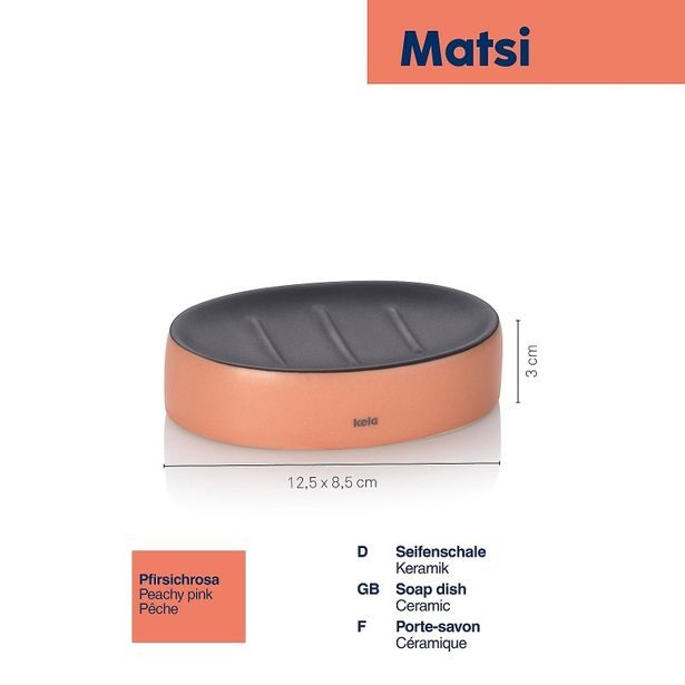 KELA Miska na mýdlo Matsi keramika broskvově růžová 12,5x8,5x3,0cm KL-24085