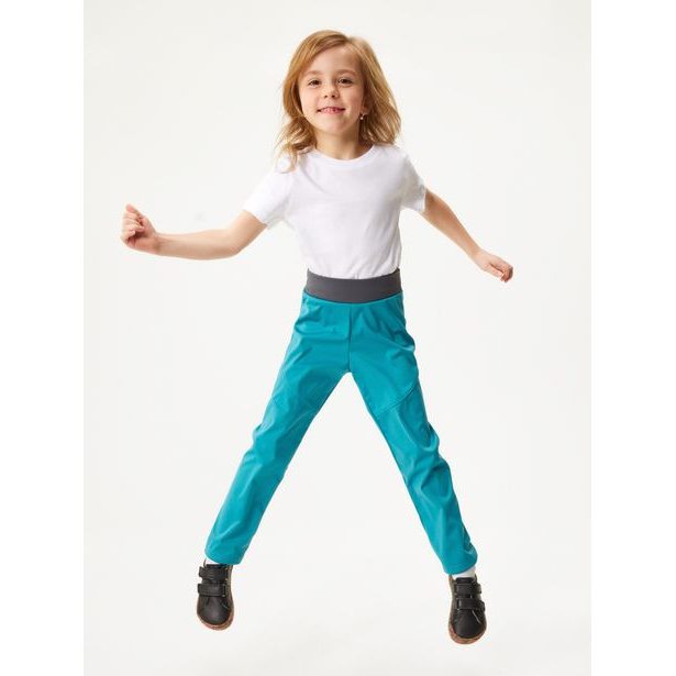 Unuo Dětské softshellové kalhoty bez zateplení pružné Sporty, Smaragdová