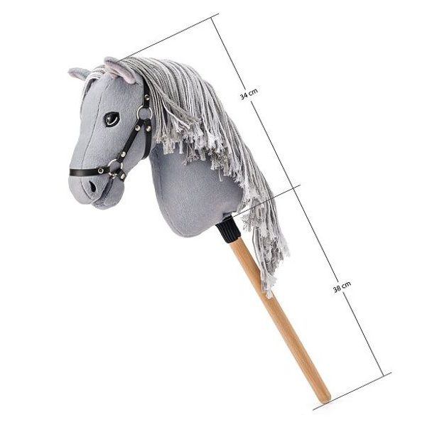 FAUNICA Hobby horse Apollo, šedý kůň na tyči, provázková hříva