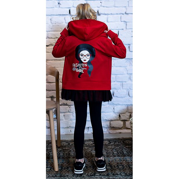 Mikina dívčí OMG červená s ozdobným kanýrem