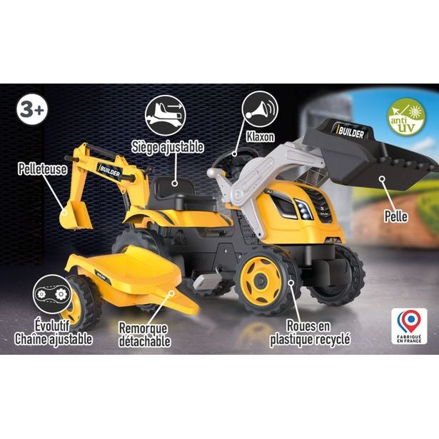 Šlapací traktor Builder Max s bagrem a vozíkem