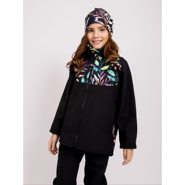 Unuo, Dětská softshellová bunda s fleecem Basic, Černá, Podzimní bobule