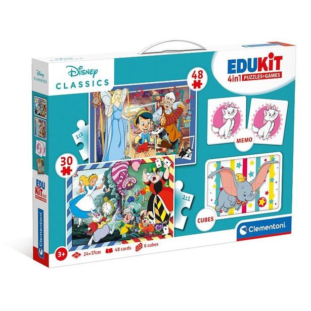 CLEMENTONI EDUkit - Disney Classics 4v1 (pexeso, 48 + 30 puzzle, 6 kostek)