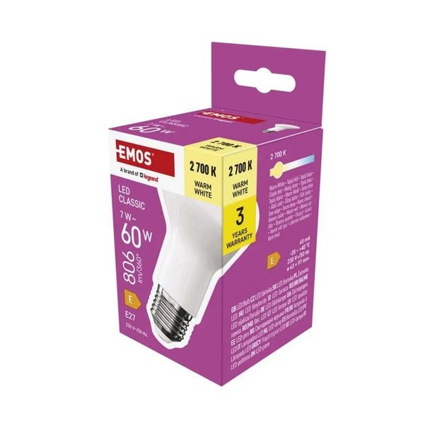 EMOS LED ŽÁROVKA CLASSIC R63/E27/7W(60W)/806LM/TEPLÁ BÍ