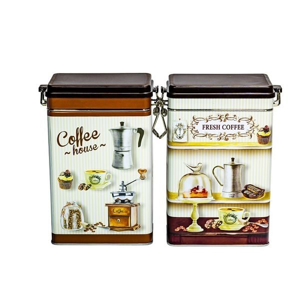 dóza plech. 7,8x12,2x18,6cm, COFFEE, patent., 3sv.dekory