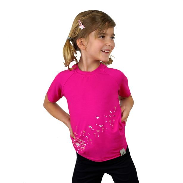 Unuo, Dětské bambusové triko s krátkým rukávem, Fuchsiová, Květ pampelišky