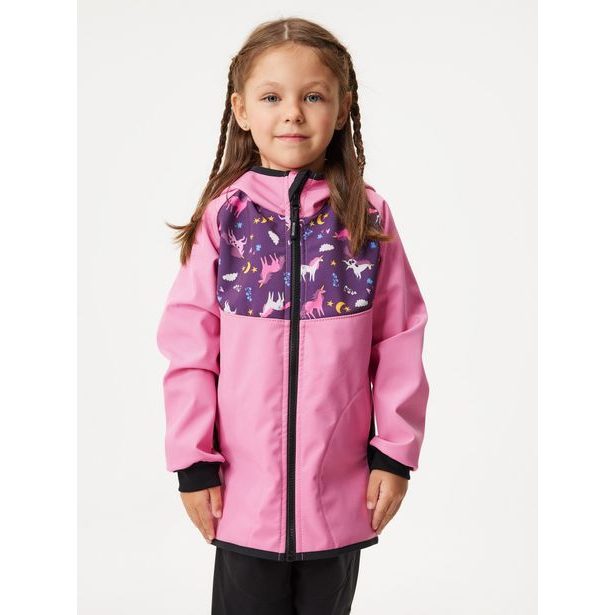 Unuo Dětská softshellová bunda s fleecem Basic, Růžová, Jednorožci