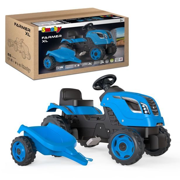 Šlapací trakor Farmer XL modrý s vozíkem