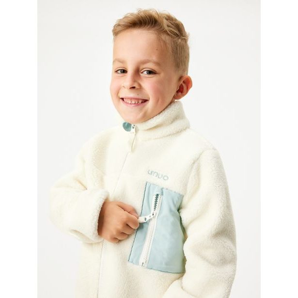 Unuo Dětská fleecová bunda Teddy, Bílá