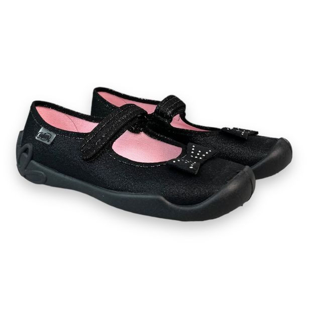 Dívčí balerínky, domácí obuv Befado - černé, mašlička