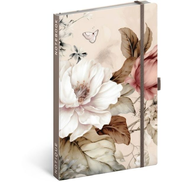 NOTIQUE Notes Pudrové květy, linkovaný, 13 x 21 cm