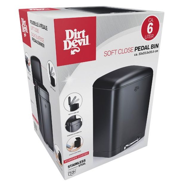 DIRT-DEVIL Odpadkový koš nášlapný 6 l tiché zavírání černá ED-249503