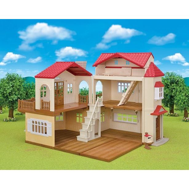 Sylvanian family Patrový dům s červenou střechou a se světly, nový