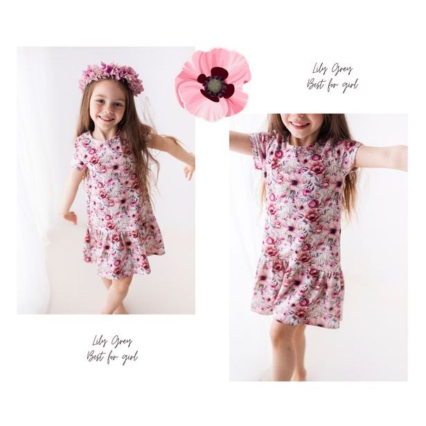 Dívčí šaty Lily Grey s růžovými květy