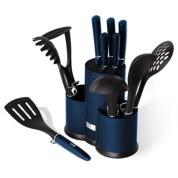 BERLINGERHAUS Sada nožů a kuchyňského náčiní ve stojanu 12 ks Aquamarine Metallic Line BH-6249