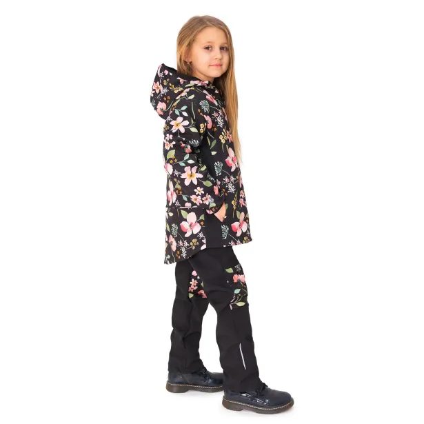 ESITO Dětská jarní softshellová bunda DUO Spring flowers - černá