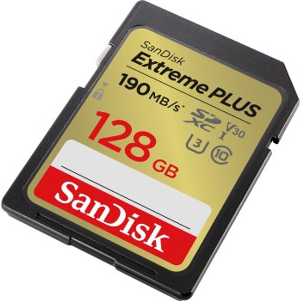SanDisk Extreme PLUS 128 GB SDXC Memory Card 190 MB/s and 90 MB/s, UHS-I, Class 10, U3, V30