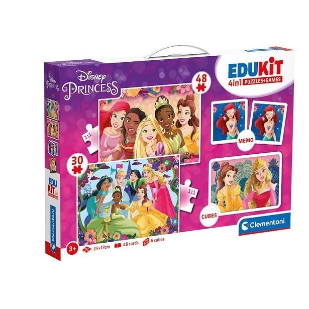 CLEMENTONI EDUkit - Princess 4v1 (pexeso, 48 + 30 puzzle, 6 kostek)