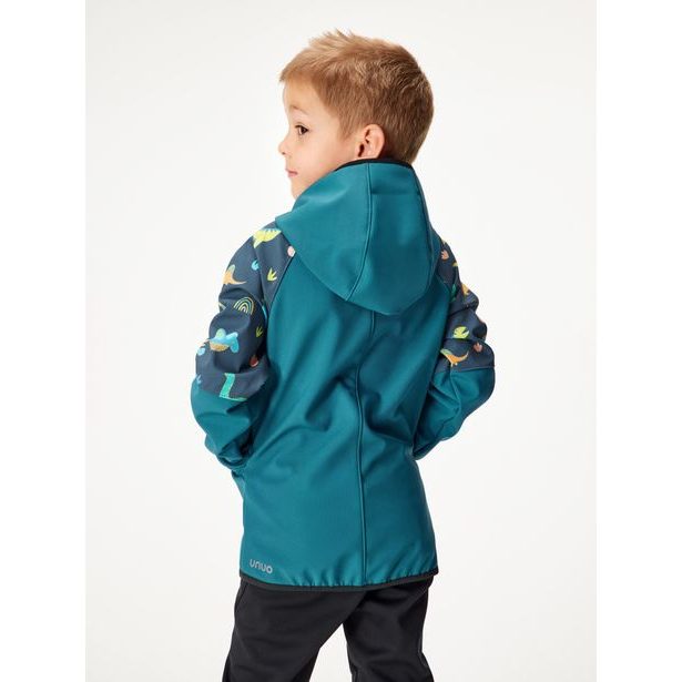 Unuo, Dětská softshellová bunda s fleecem Slim, Kobaltová, Dinosauři